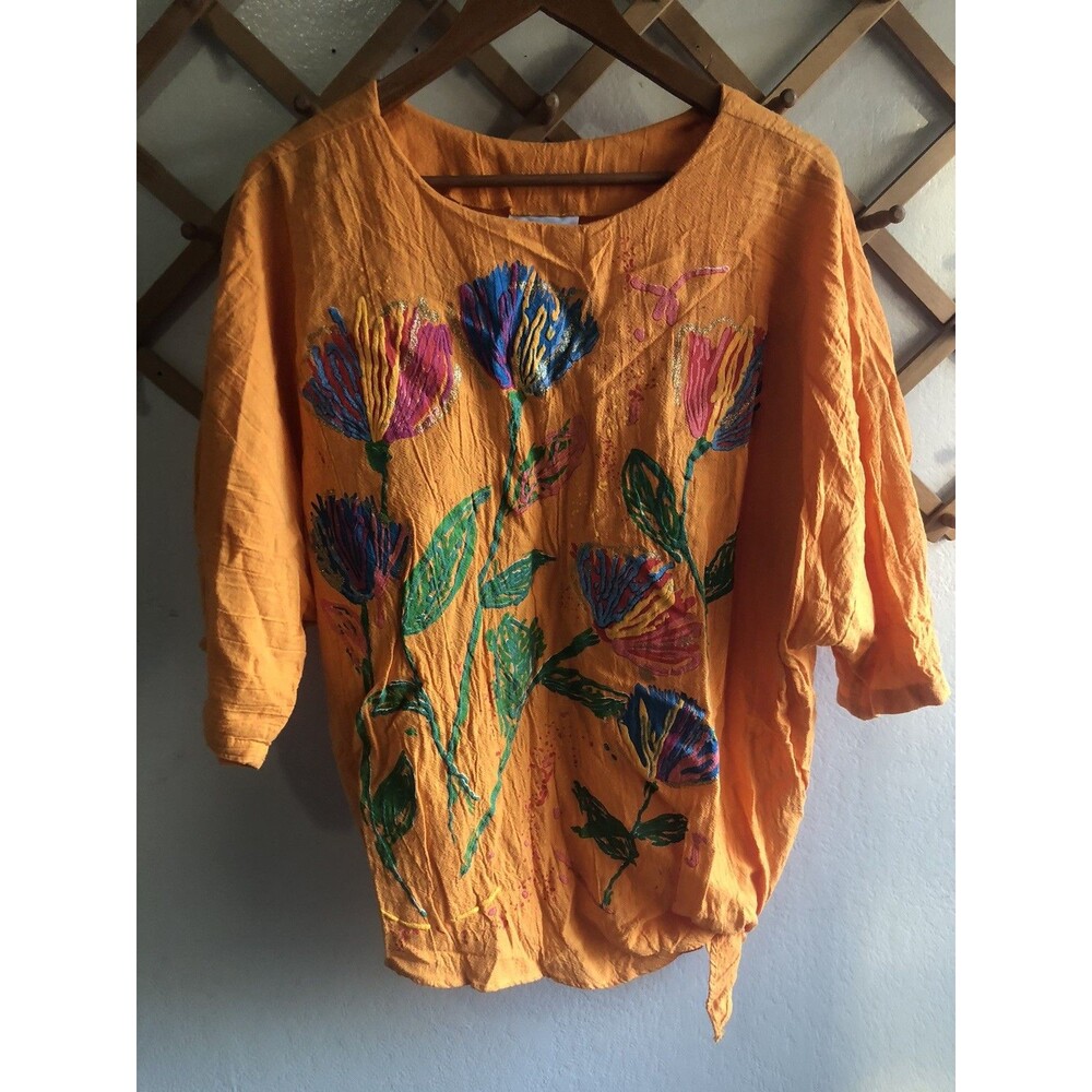 Joanna's Plus Blouse, Xl Vintage Hand painted floral￼ Cotton